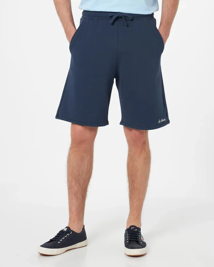 Bermuda blu in felpa di cotone con logo ricamato sul fondo