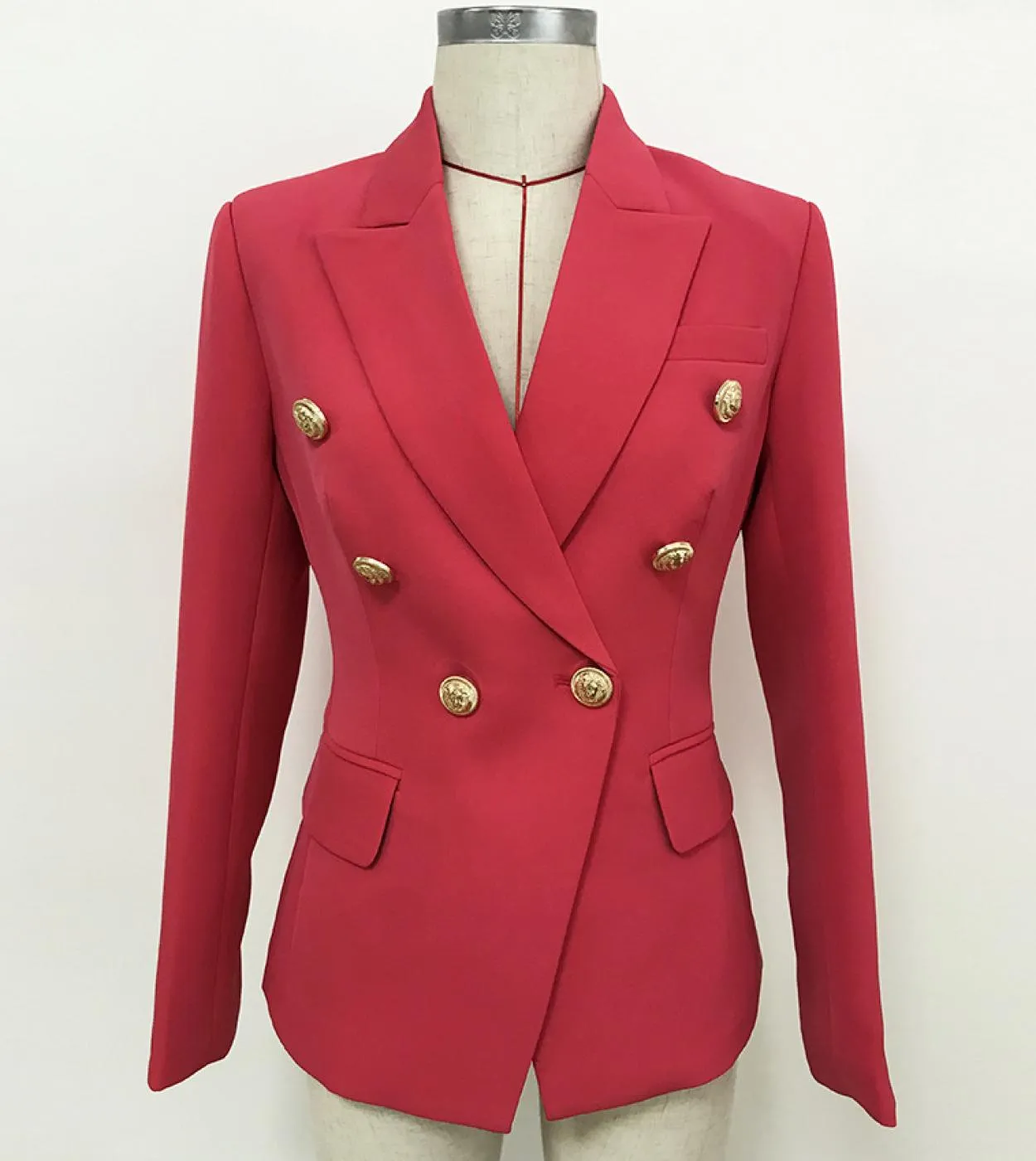 Blazer da donna rosso anguria Blazer autunno inverno classico oro doppio petto bottoni fibbia blazer da donna da ufficio sottile