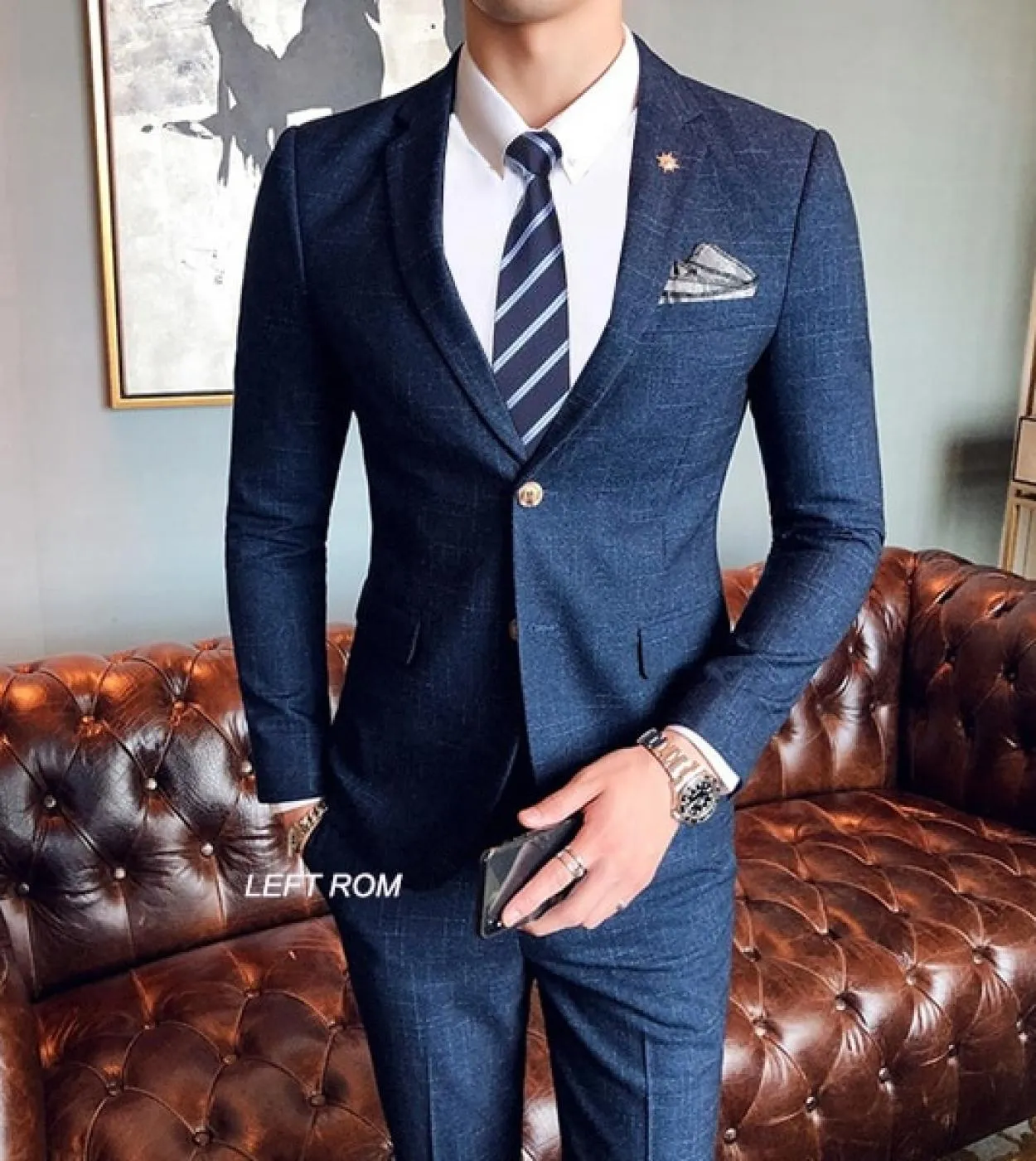 Blazer  pantaloni Abito da uomo scozzese formale da uomo di marca di fascia alta Abito da sposa da sposo Tinta unita Performa