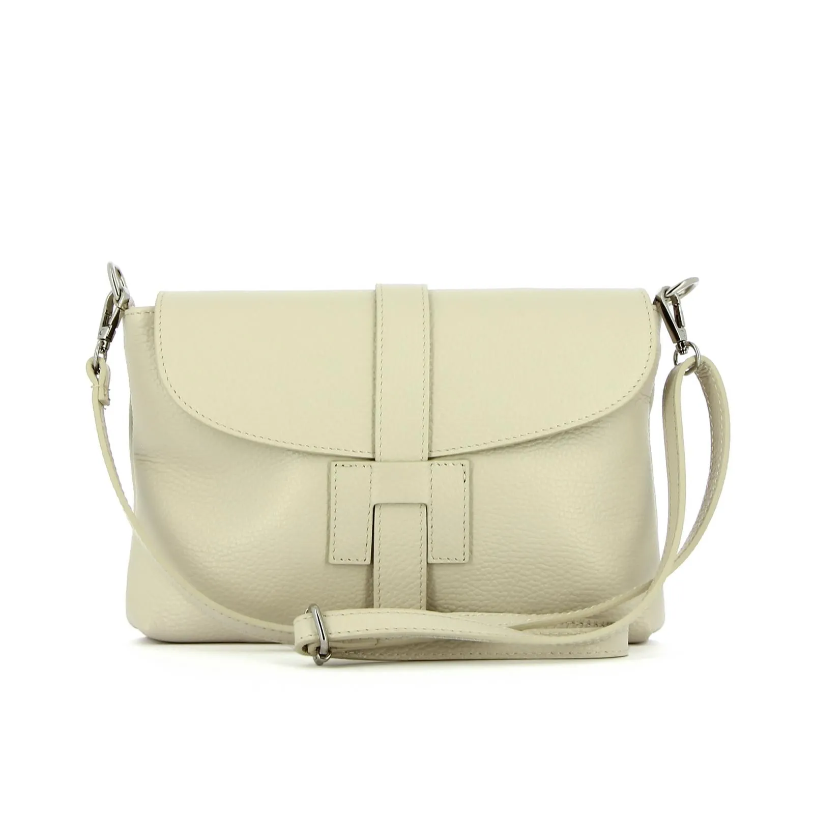 Borsa bianca in pelle con tracolla e zip posteriore