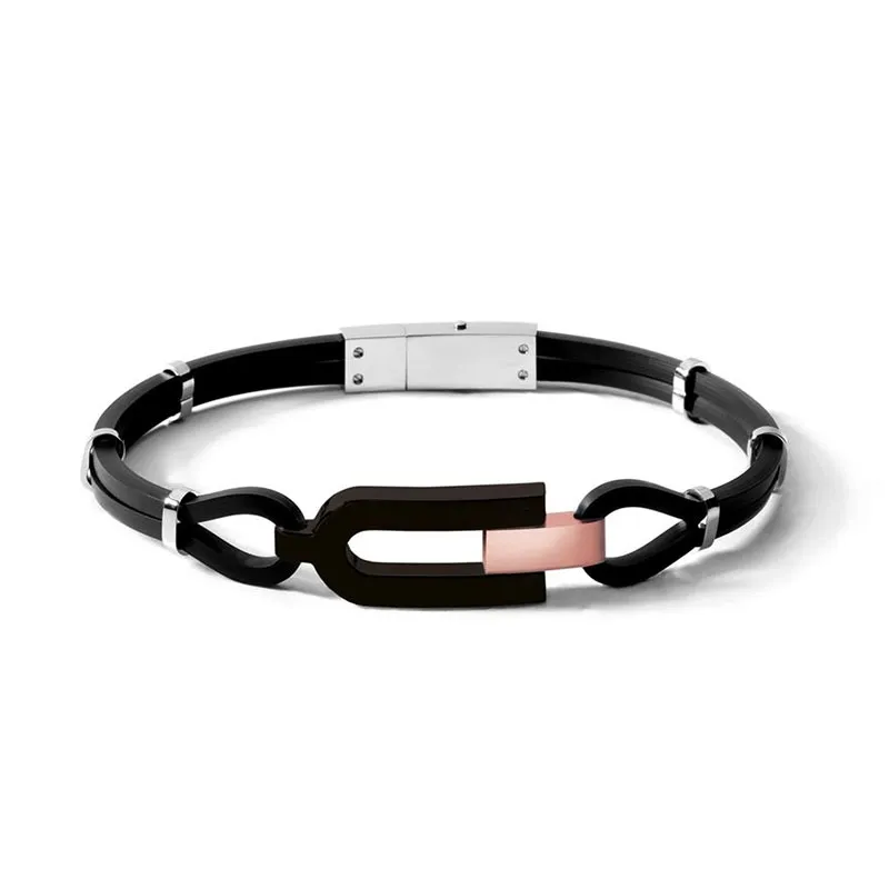 Bracciale Acciaio e Gomma Nero – Comete Uomo