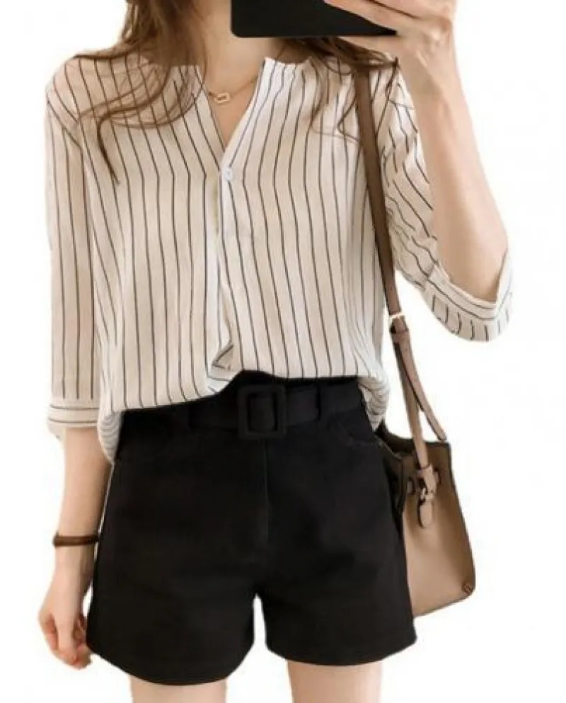 Camicette da donna Camicette eleganti a righe 34 maniche da donna tonde Nec