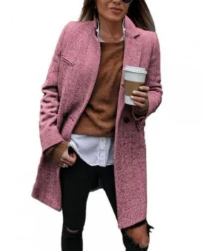 Cappotto da donna in stile britannico Cappotto in lana con colletto rovesciato in tinta unita W