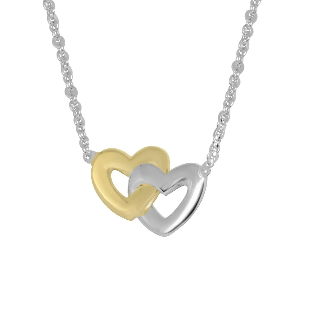 Collana in oro bianco e giallo cuori intrecciati