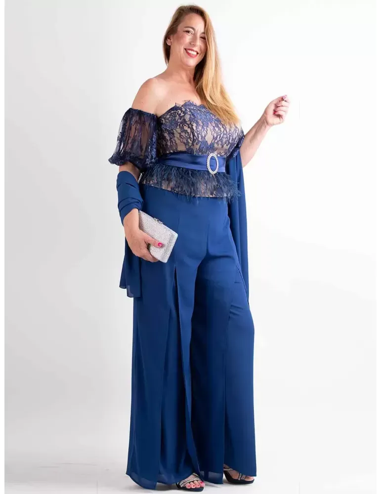 Completo pantaloni e corpetto pizzo blu Sonia Pena 1240070