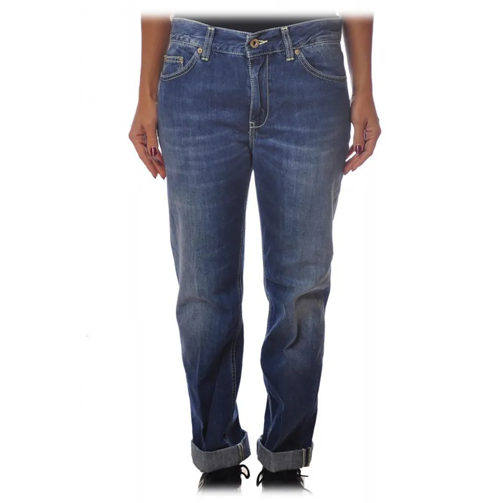 Dondup - Jeans Straight con Tela Trattata - Blu - Pantalone - Luxury Exclusive Collection