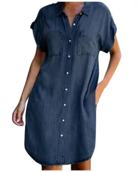 Estate Moda Baggy Denim Vestito Delle Signore Delle Donne Allentato Casual Monopetto Camicia Del Partito Del Vestito Da Spiaggia