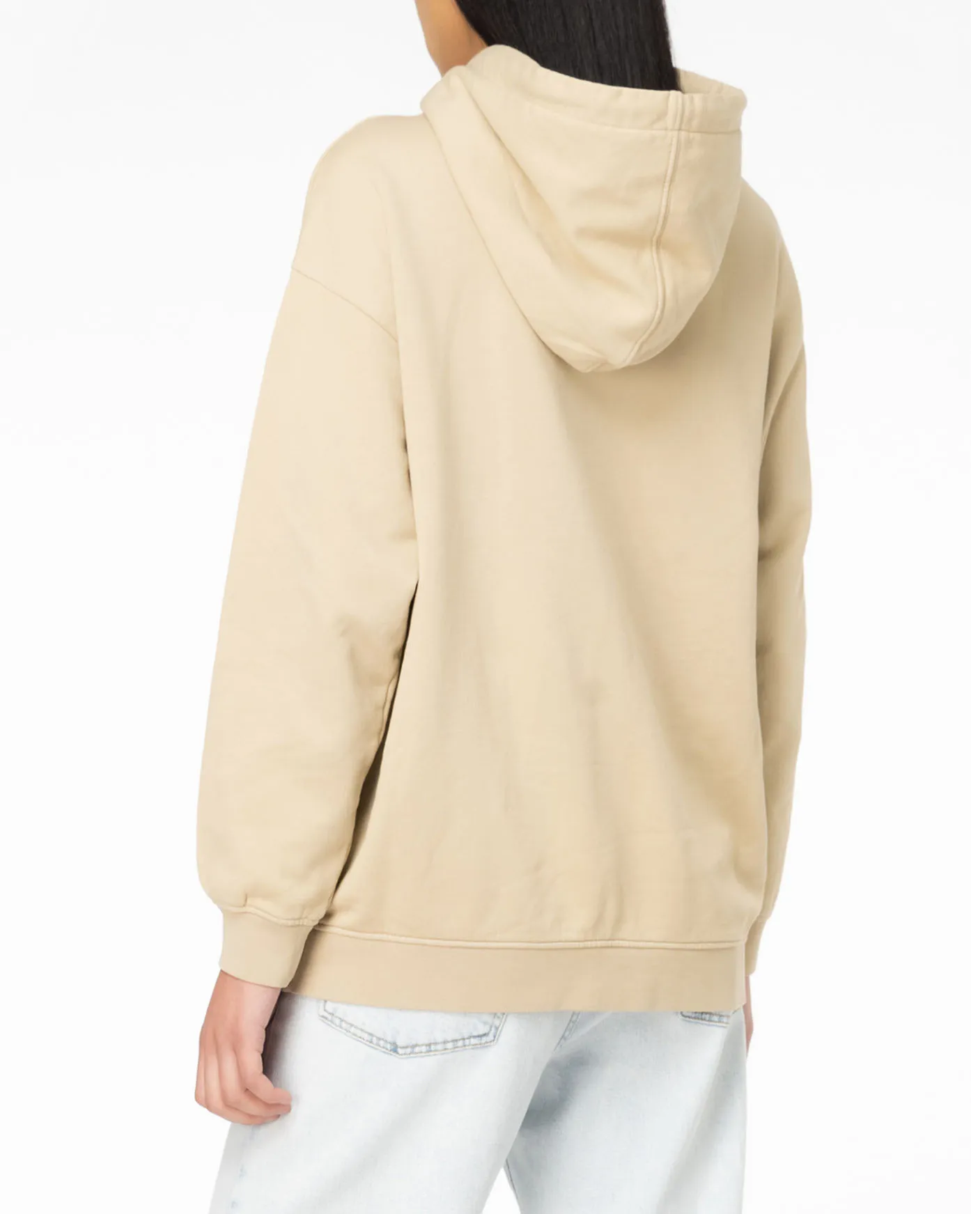 Felpa beige oversize con cappuccio in cotone con logo Love Birds ricamato tono su tono sul petto