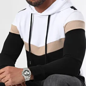 Felpa con cappuccio oversize tricolore retrò 2436 nero bianco beige