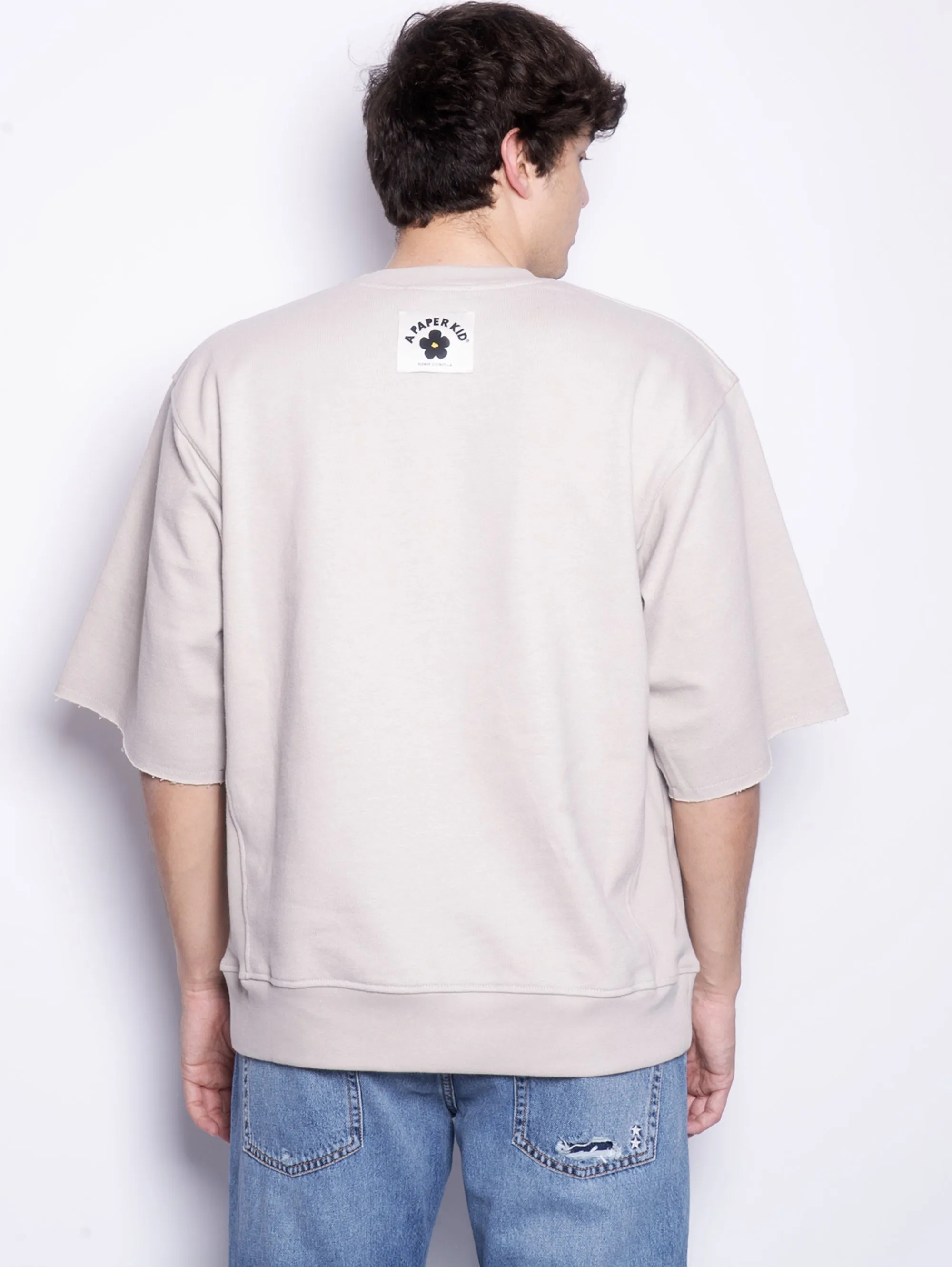 Felpa Oversize con Maniche Corte Grigio