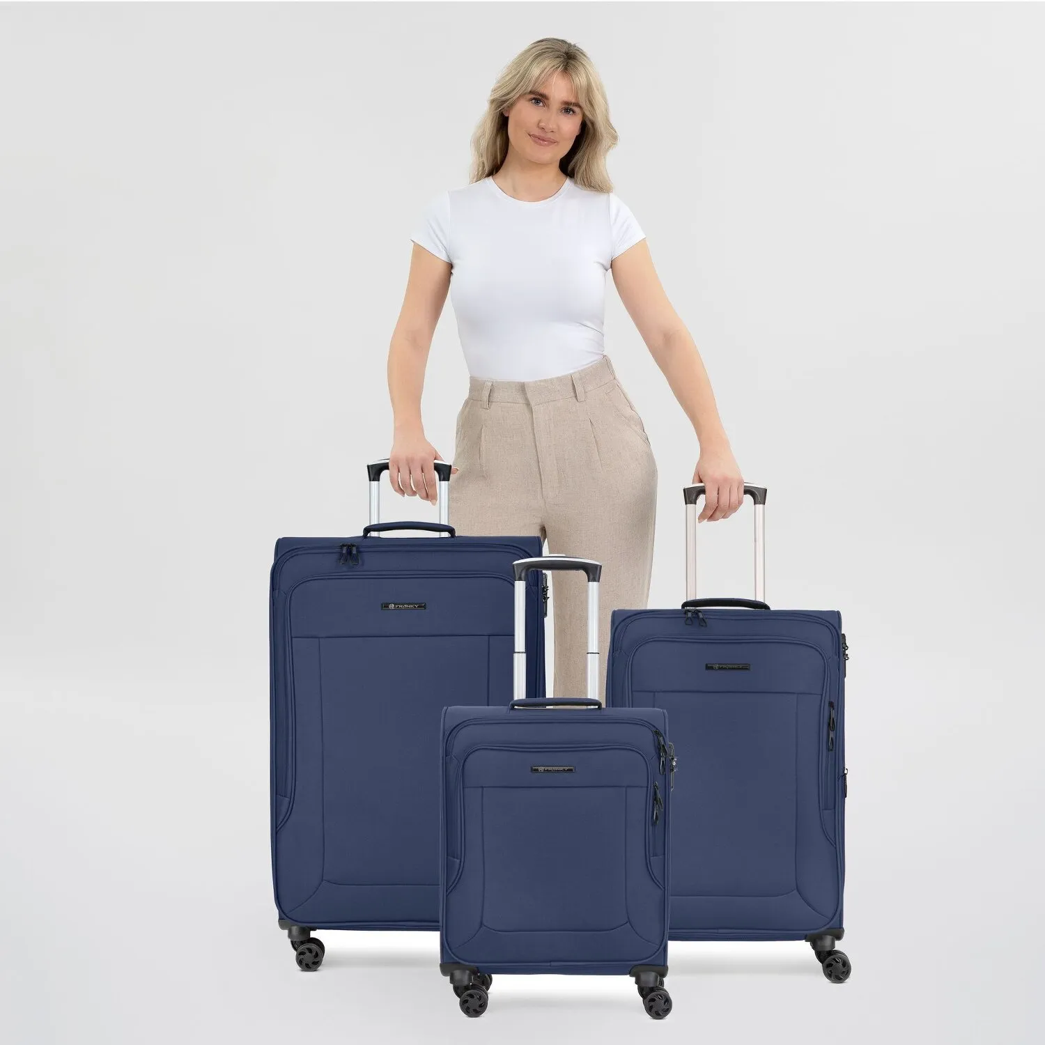 Franky Melbourne 3.0 Set di valigie a 4 ruote, 3 pezzi, con piega elastica