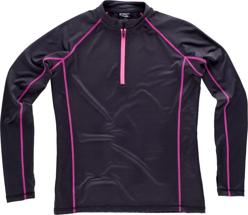 Giacca in tessuto elasticizzato liscio con cuciture a contrasto e mezza zip, senza tasche Nero Rosa Fluor