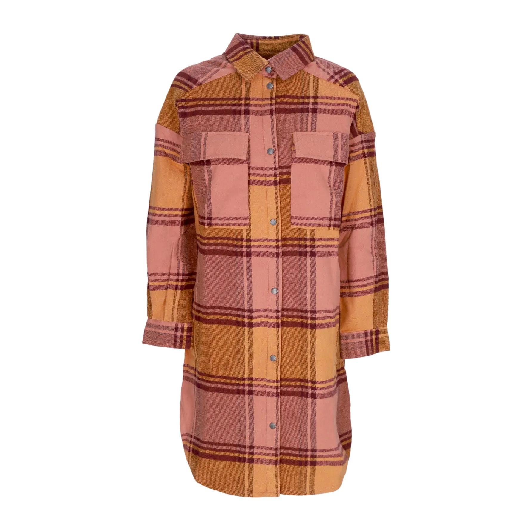 Giacca Lunga Donna Checky Shirt Jacket Maroon Melange