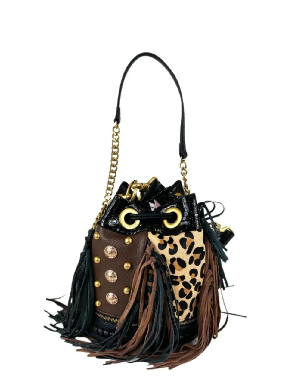 La Carrie     Secchiello CHLOE' marrone con dettagli leopardati