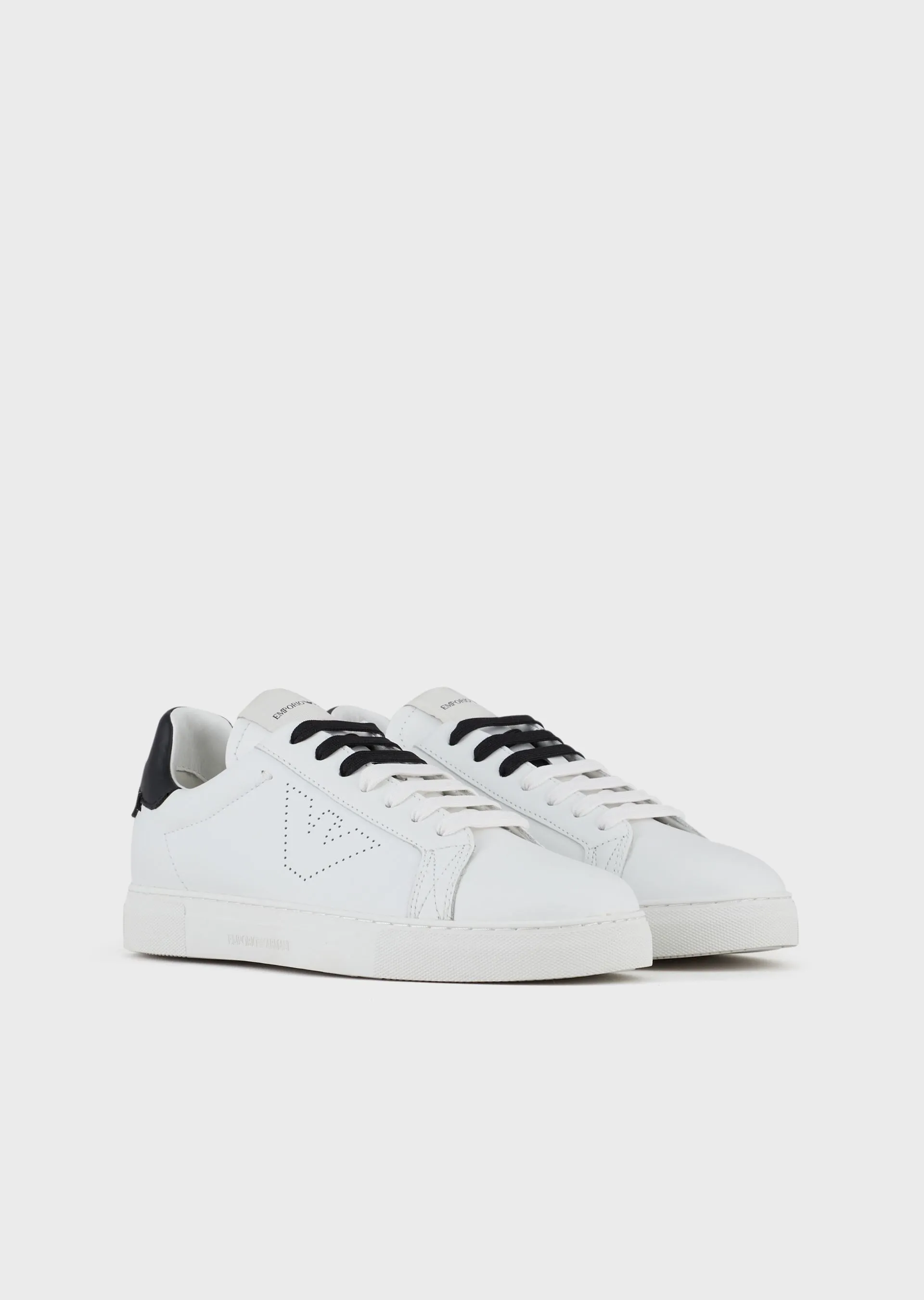 Leather sneakers with two-tone laces and perforated eagle / White