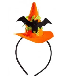 Mini cappello strega h.cm.9,5 ca.c/pipistrello in feltro
