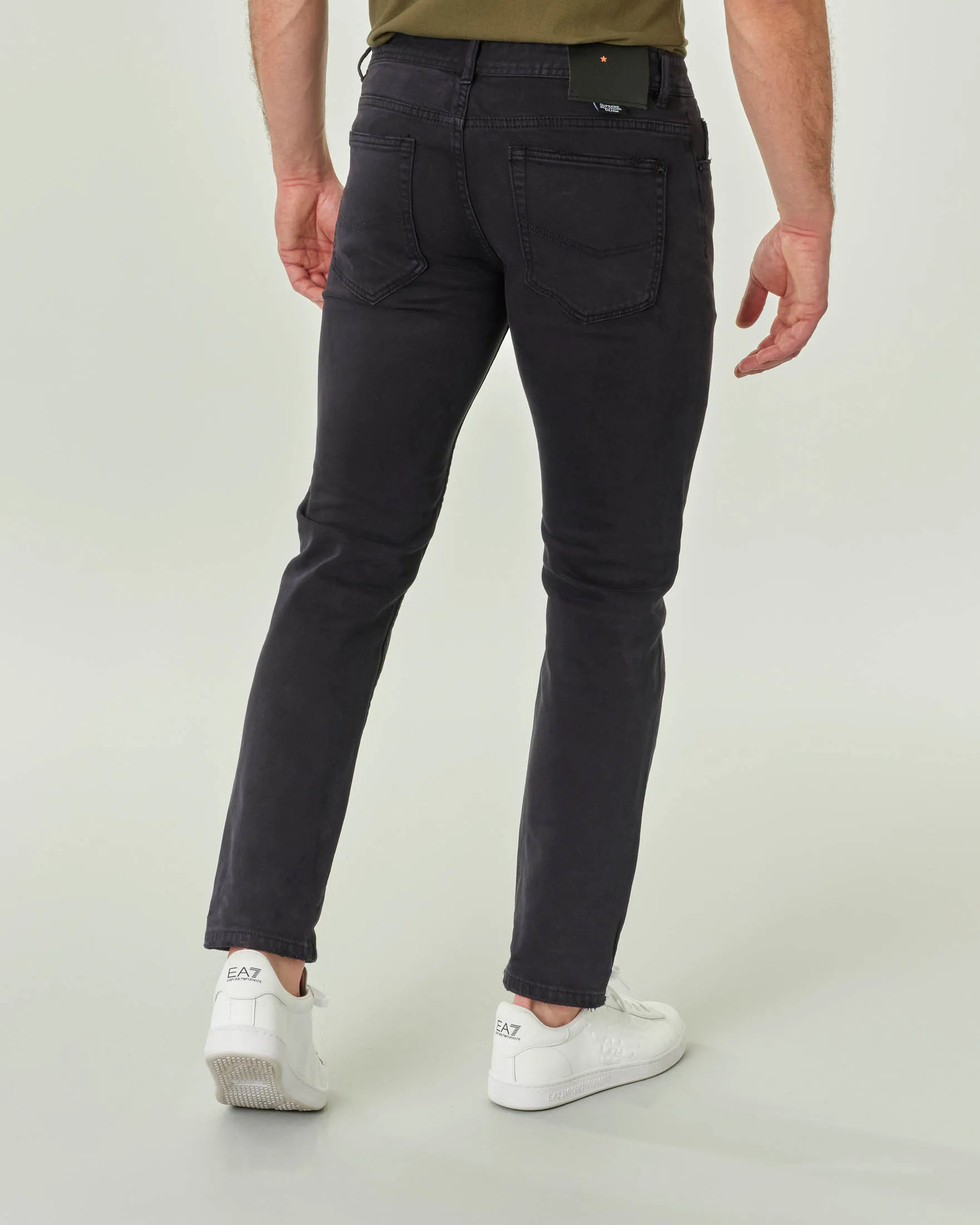 Pantalone cinque tasche blu in bull di cotone