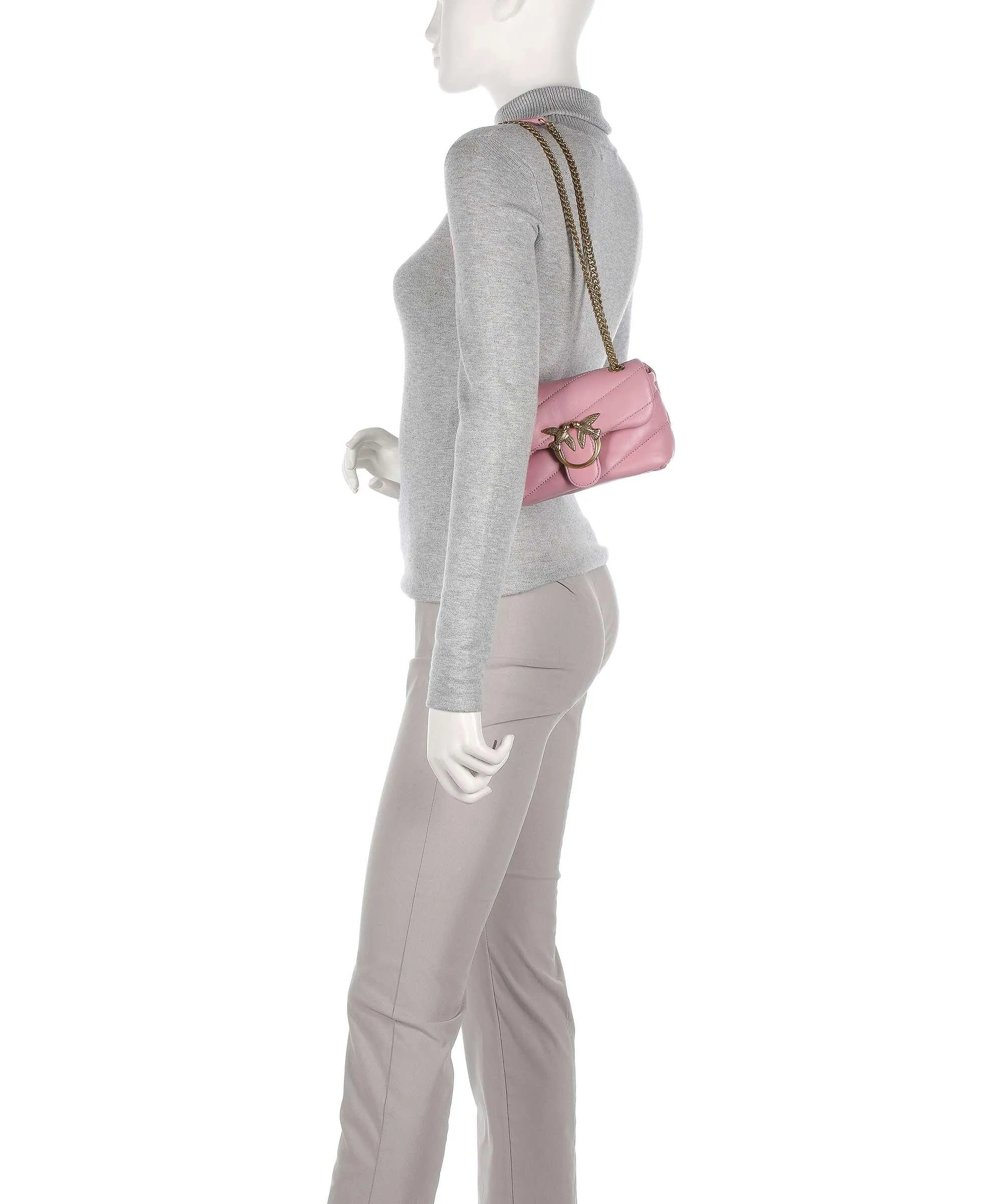  Pinko Love Puff Baby Borsa a spalla pelle di pecora rosa antico  
