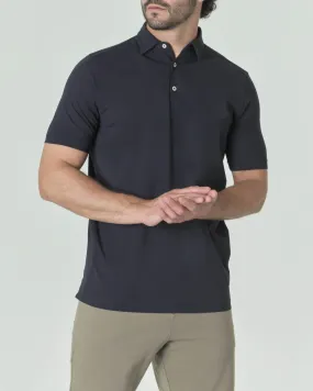 Polo blu navy mezza manica in crêpe di puro cotone a tinta unita