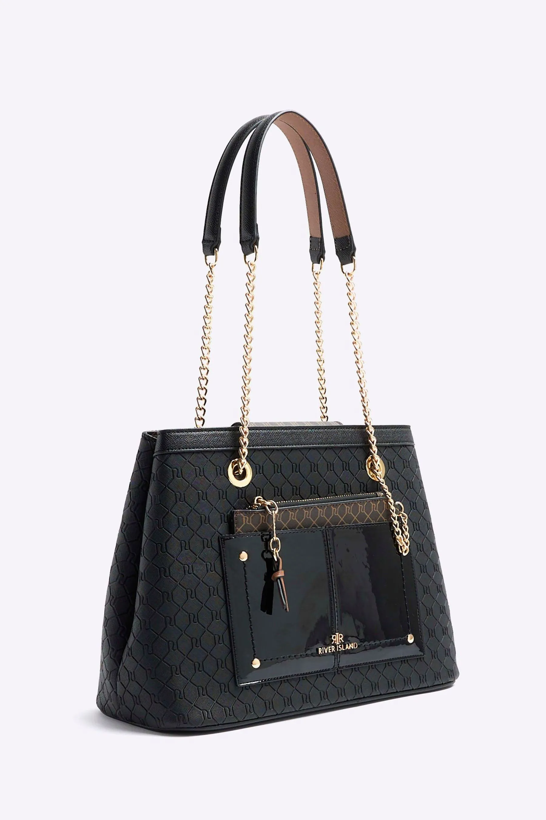 River Island - Borsa tote con tasca e monogramma