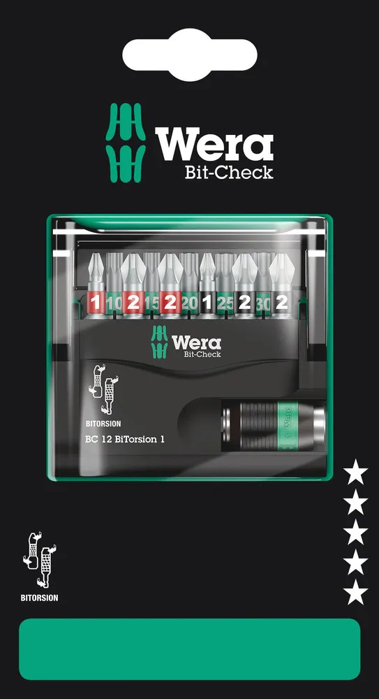 Set inserti per cacciaviti Wera, 12 pezzi (Esagonale, Phillips, Pozidriv, Torx)