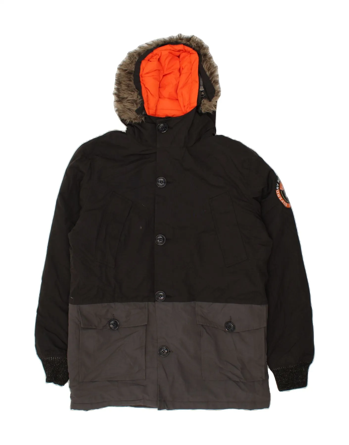 SUPERDRY Mens Hooded Padded Jacket UK 40 Large Black Colourblock Nylon