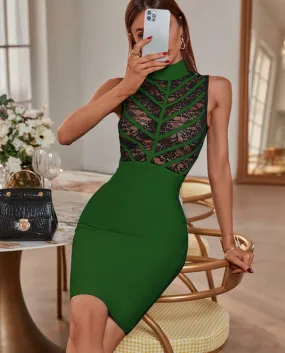 Vestito dalla fasciatura del pizzo per le donne 2022 Vestito aderente verde Vestito da sera elegante del club di sera Moda estiv